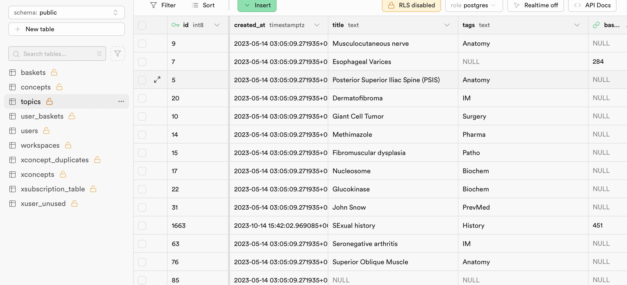 Supabase Schema Screenshot